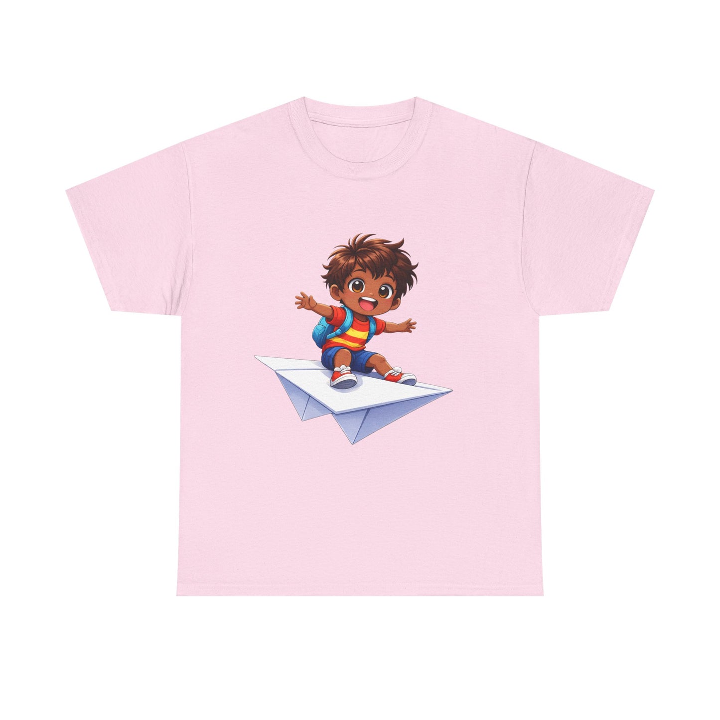 Kids Tee — Boy Riding Paper Airplane Cute Adventure Graphic Shirt