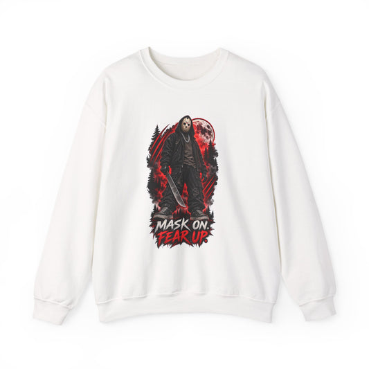 Horror Mask Graphic Crewneck Sweatshirt | Mask On Fear Up