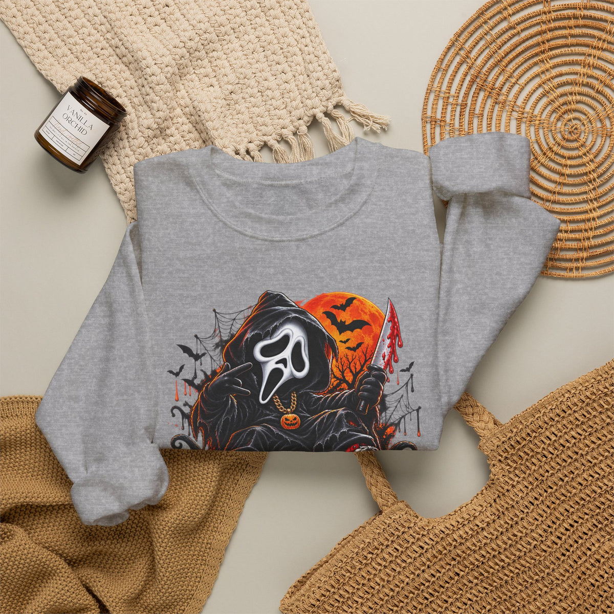 Halloween Ghost Face Pumpkin Crewneck Sweatshirt