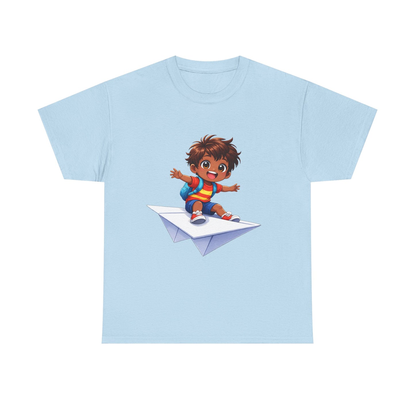 Kids Tee — Boy Riding Paper Airplane Cute Adventure Graphic Shirt