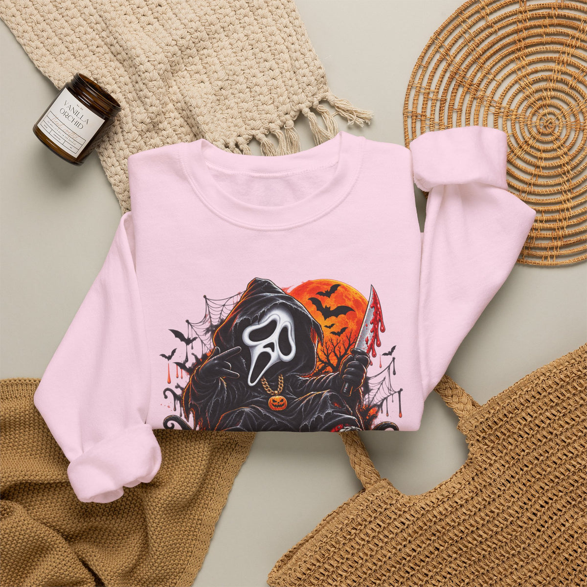 Halloween Ghost Face Pumpkin Crewneck Sweatshirt