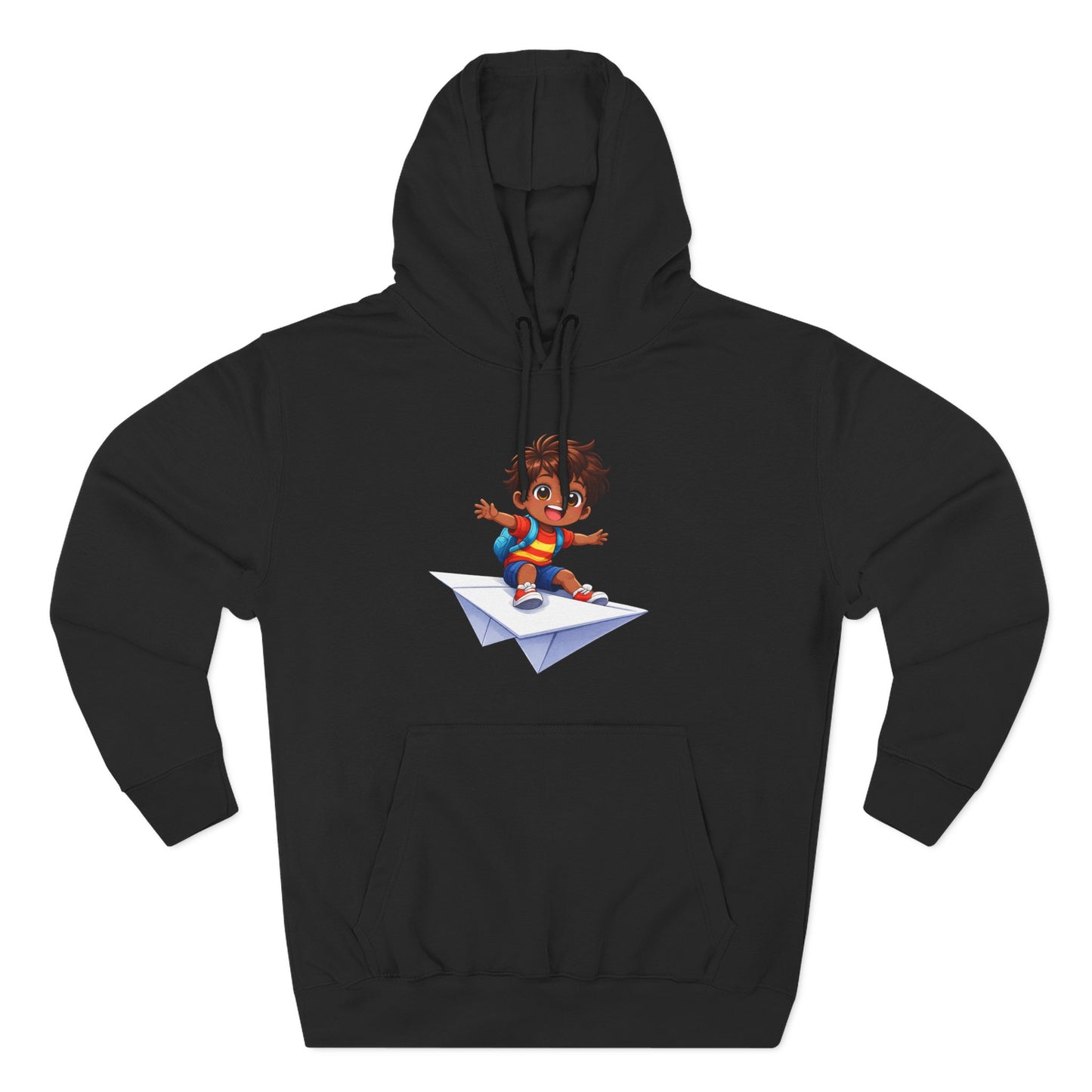 Kid Surfing Paper Plane Hoodie - Cute Cartoon Boy Graphic Pullover
