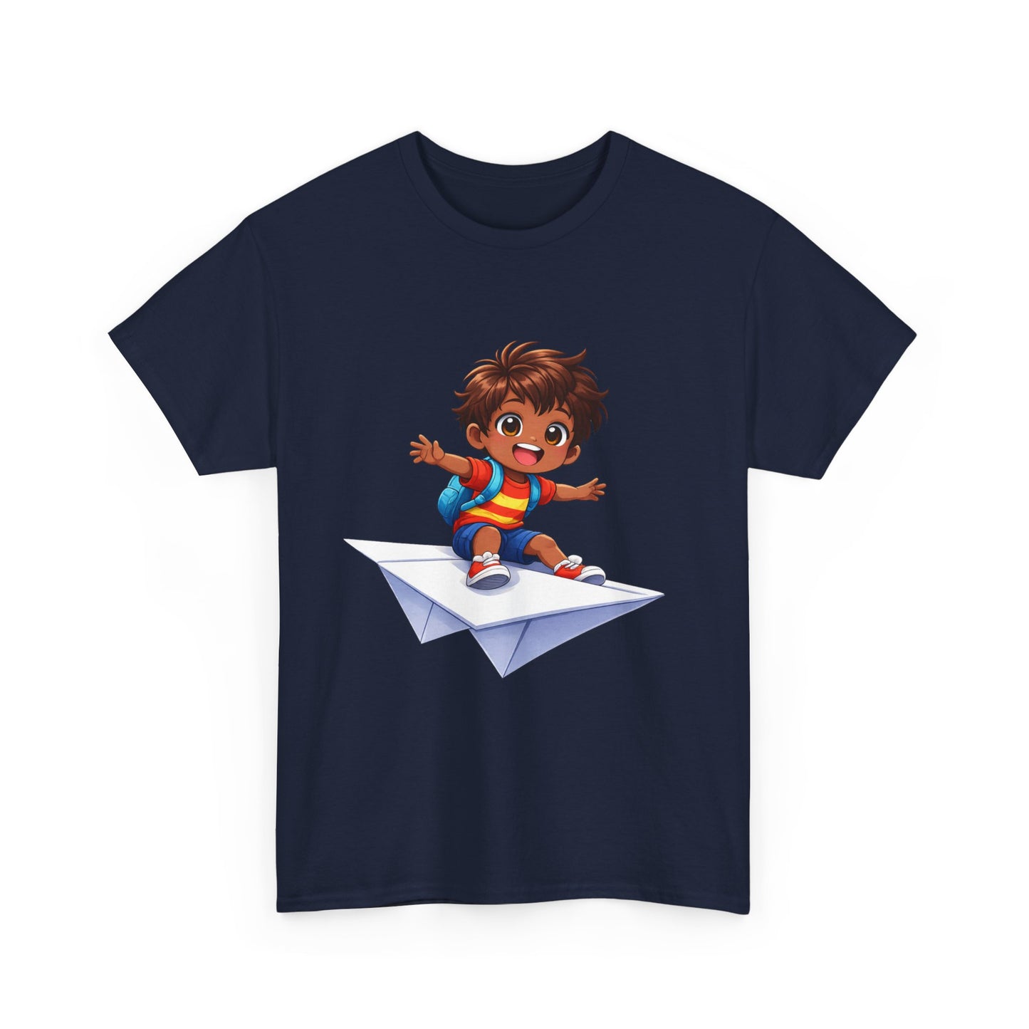 Kids Tee — Boy Riding Paper Airplane Cute Adventure Graphic Shirt