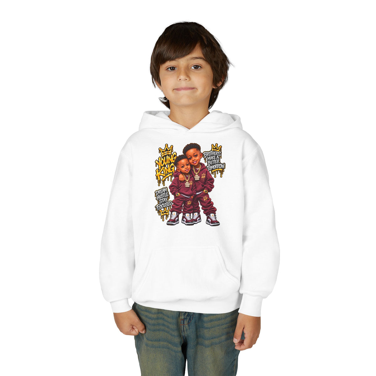 Kids' Hoodie - 'Young King & Queen' Matching Sibling Graphic Hoodie