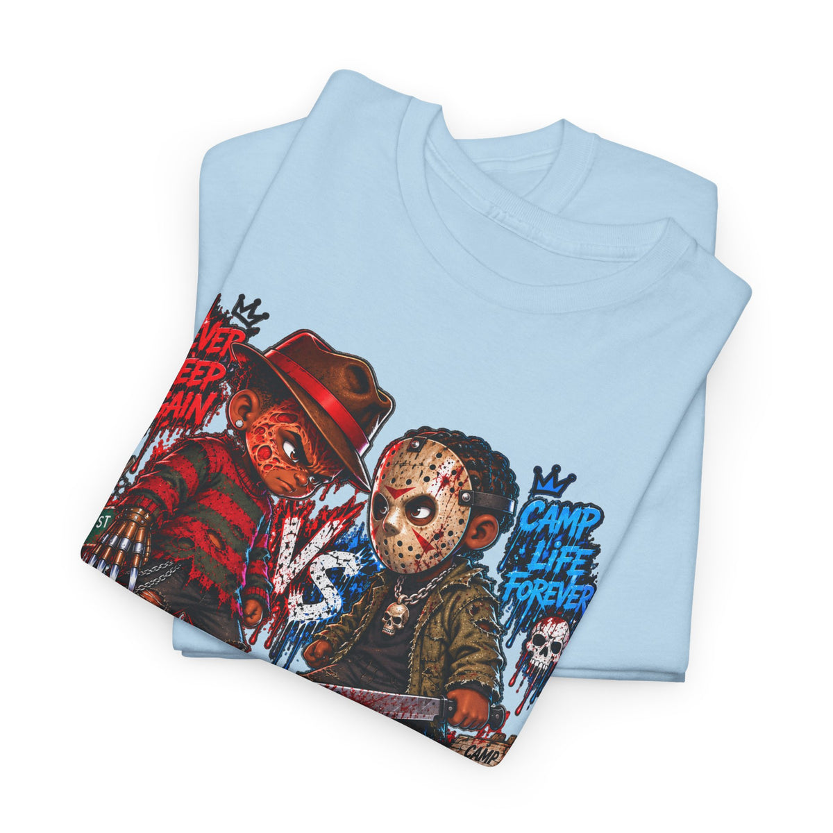 Horror Icons Tee — 'Freddy vs Jason' Cartoon Horror Graphic T-Shirt