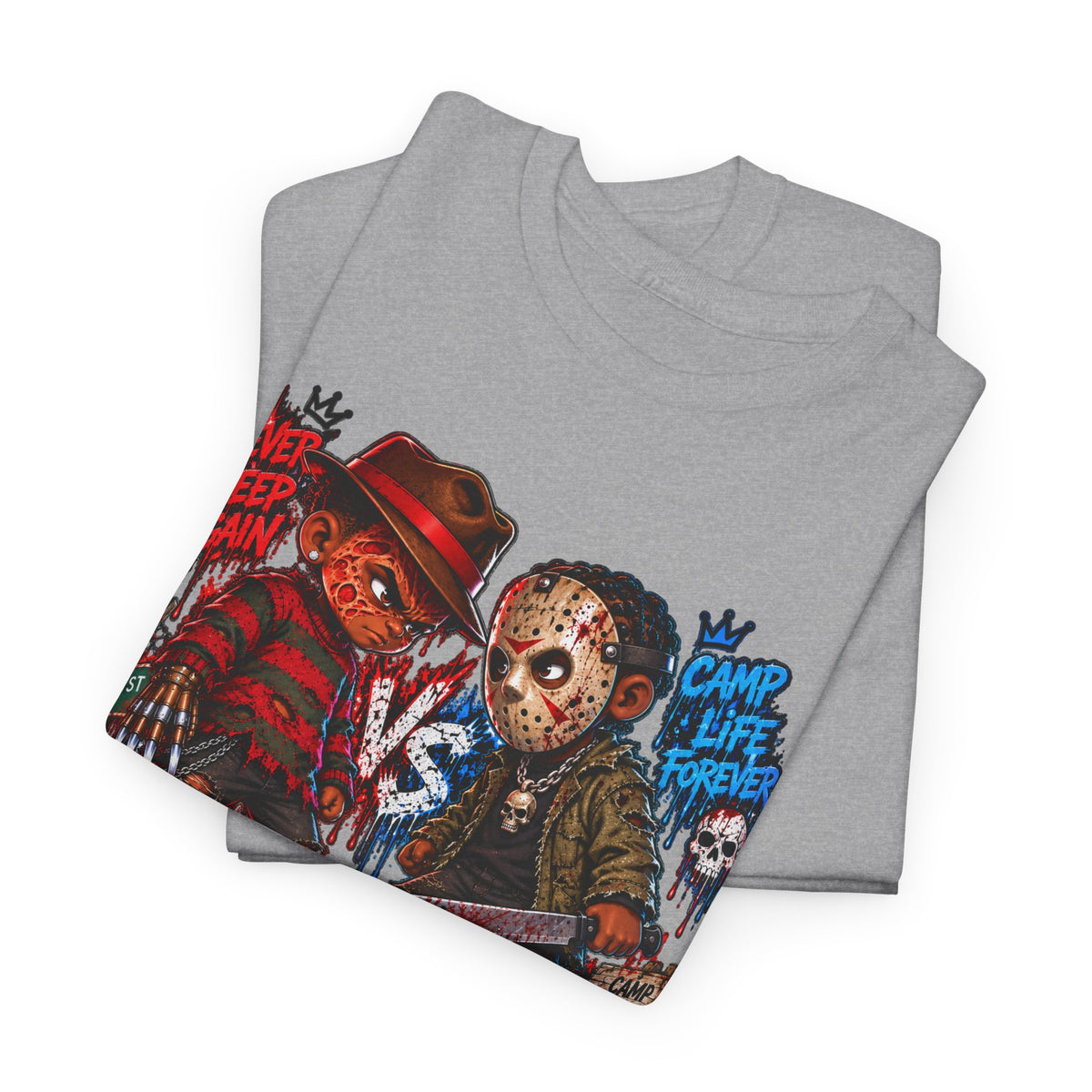 Horror Icons Tee — 'Freddy vs Jason' Cartoon Horror Graphic T-Shirt