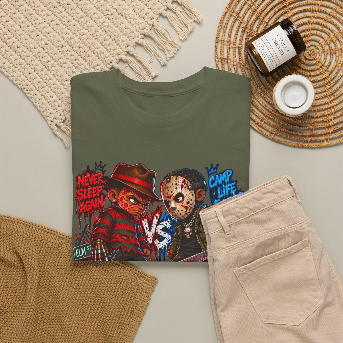 Horror Icons Tee — 'Freddy vs Jason' Cartoon Horror Graphic T-Shirt
