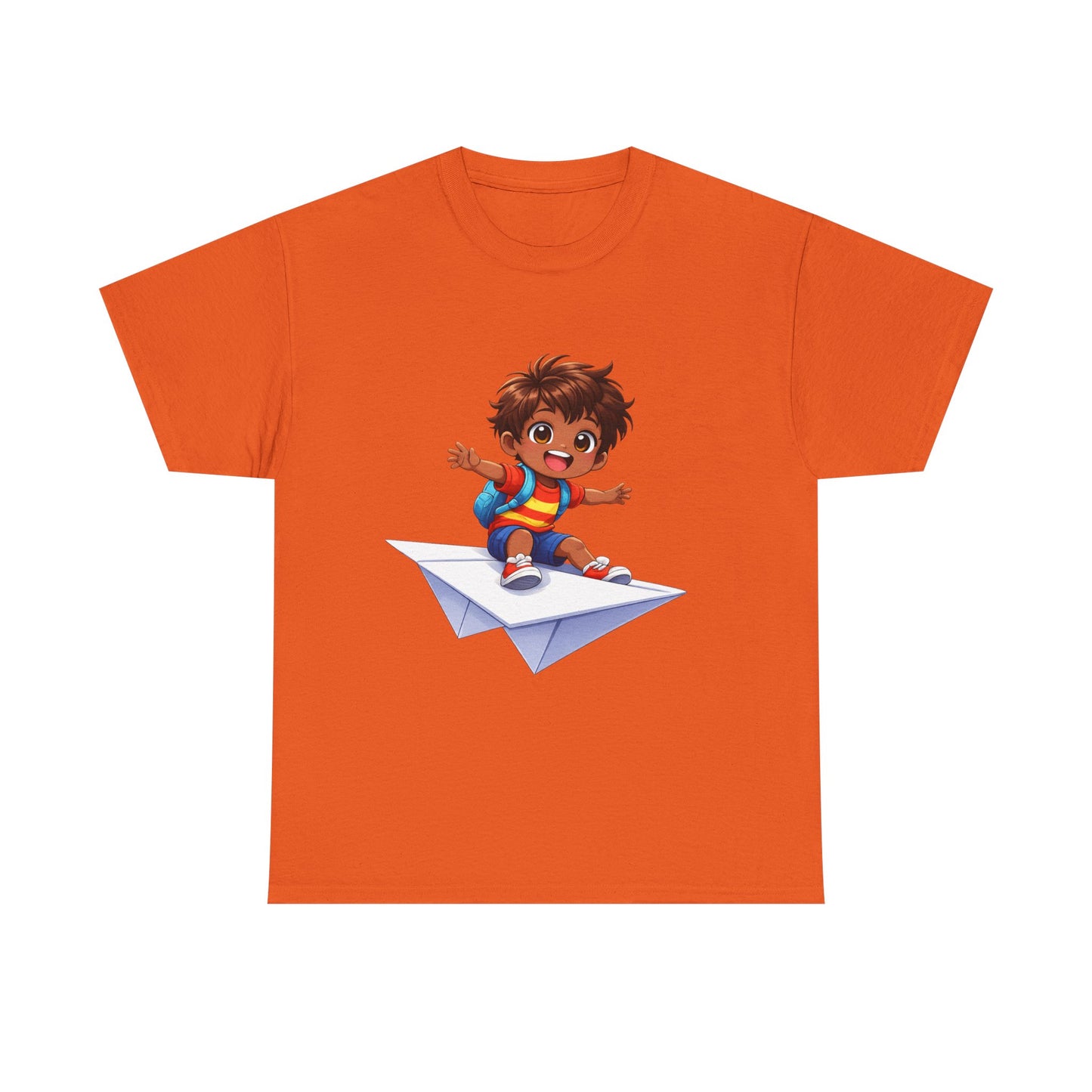Kids Tee — Boy Riding Paper Airplane Cute Adventure Graphic Shirt