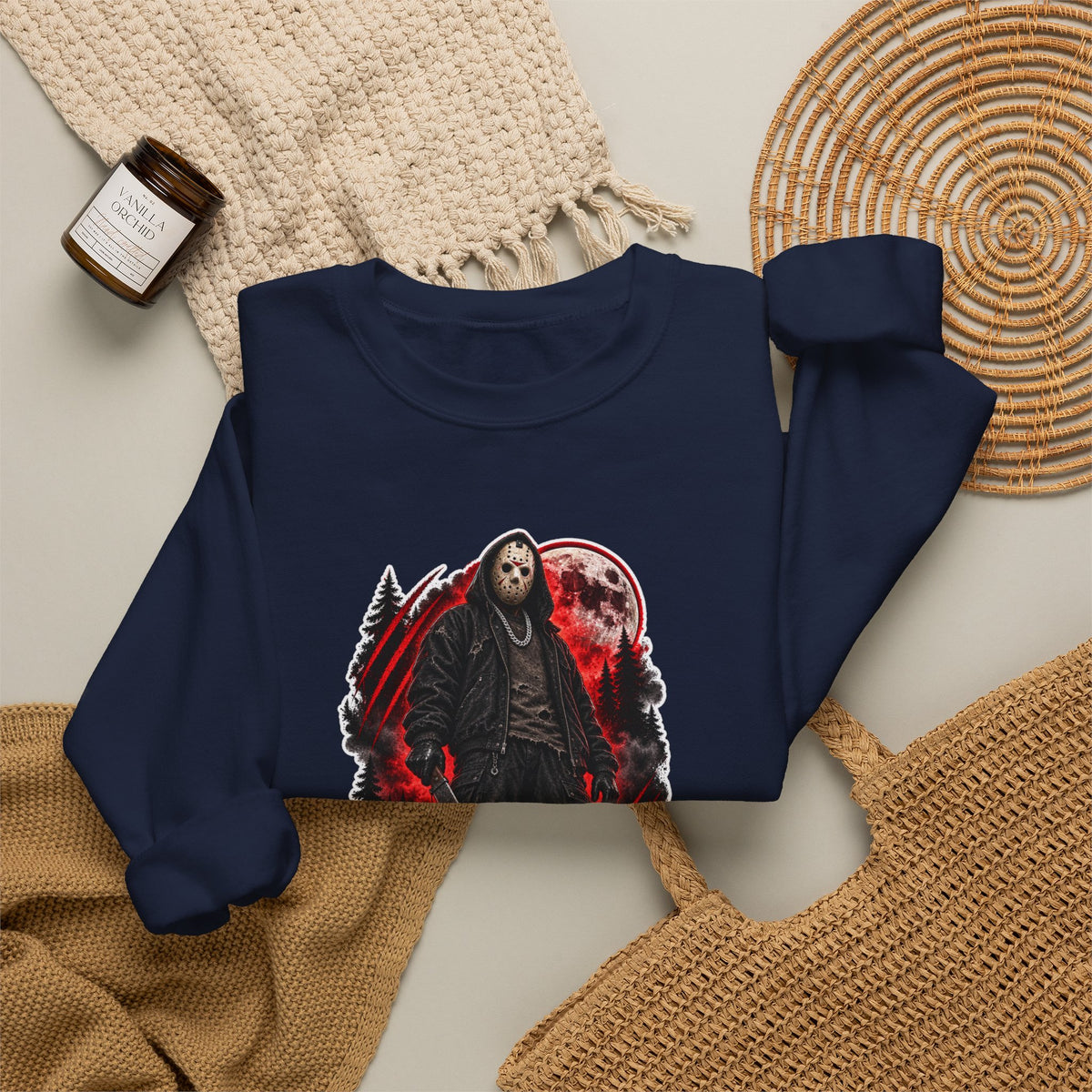 Horror Mask Graphic Sweatshirt — "Mask On Fear Up" Crewneck