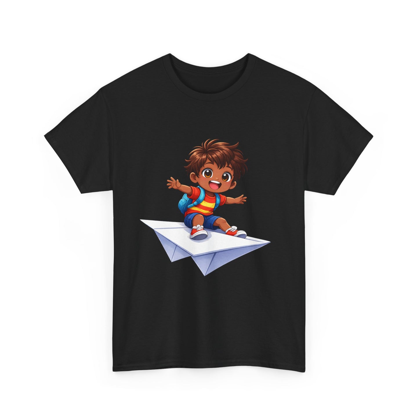 Kids Tee — Boy Riding Paper Airplane Cute Adventure Graphic Shirt