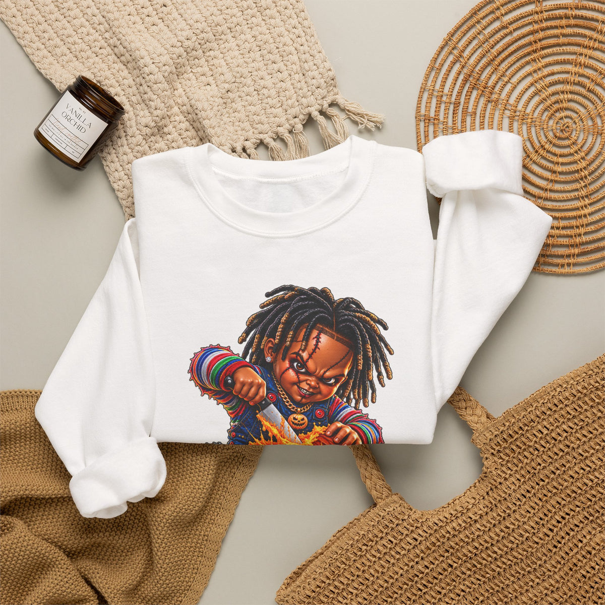 Halloween Dreadlocks Pumpkin Crewneck Sweatshirt