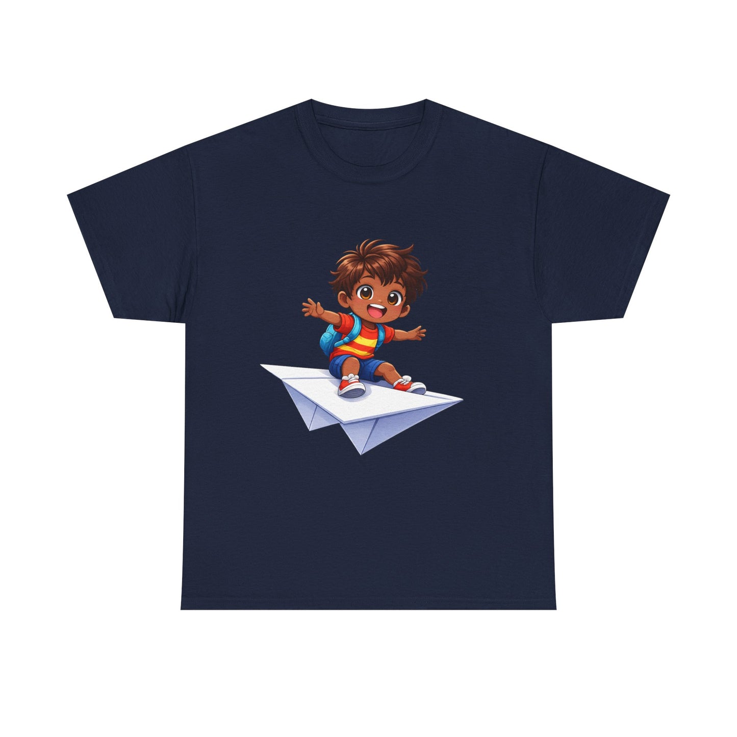 Kids Tee — Boy Riding Paper Airplane Cute Adventure Graphic Shirt