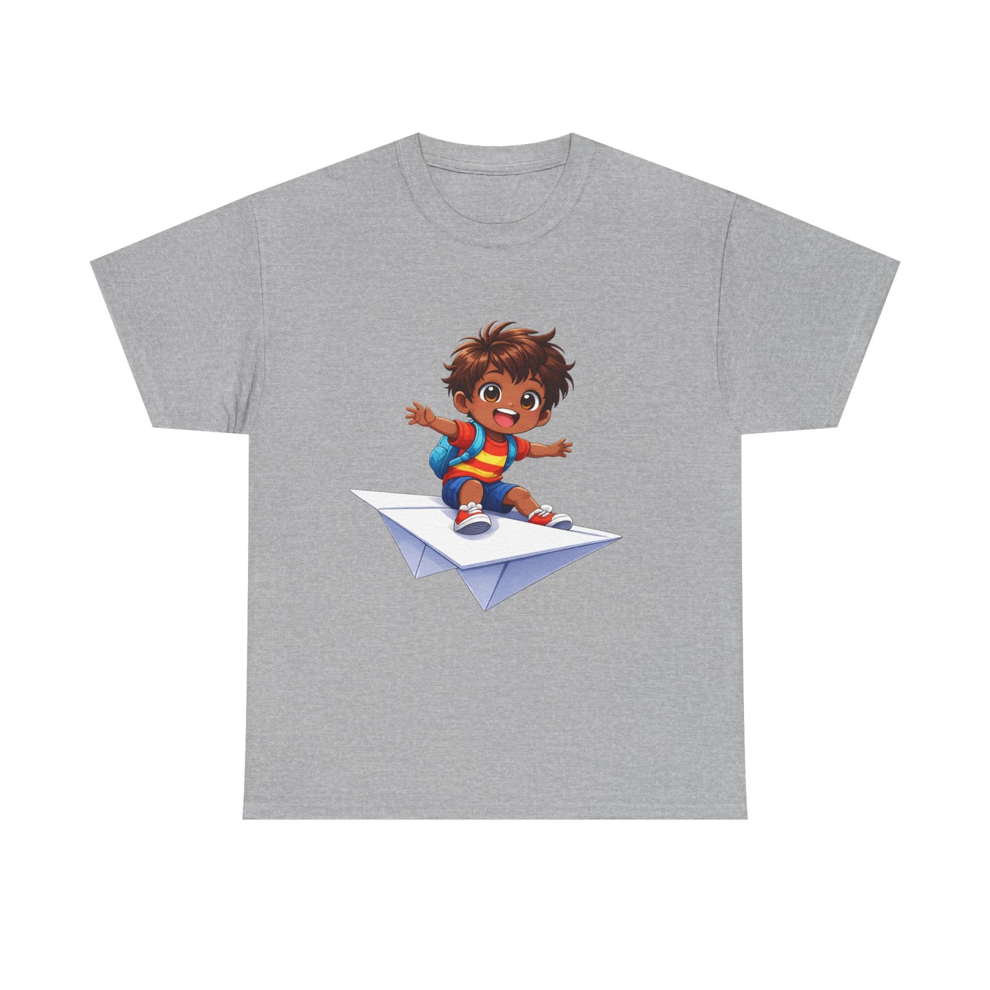 Kids Tee — Boy Riding Paper Airplane Cute Adventure Graphic Shirt