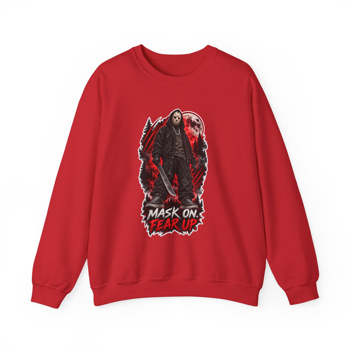 Horror Mask Graphic Sweatshirt — "Mask On Fear Up" Crewneck