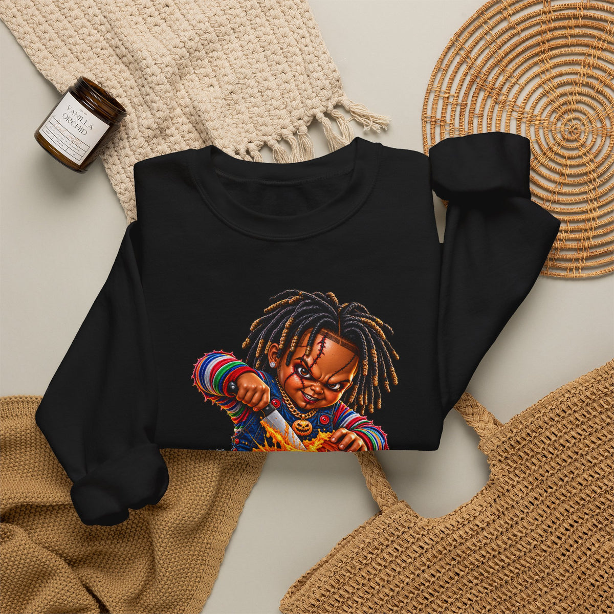 Halloween Dreadlocks Pumpkin Crewneck Sweatshirt