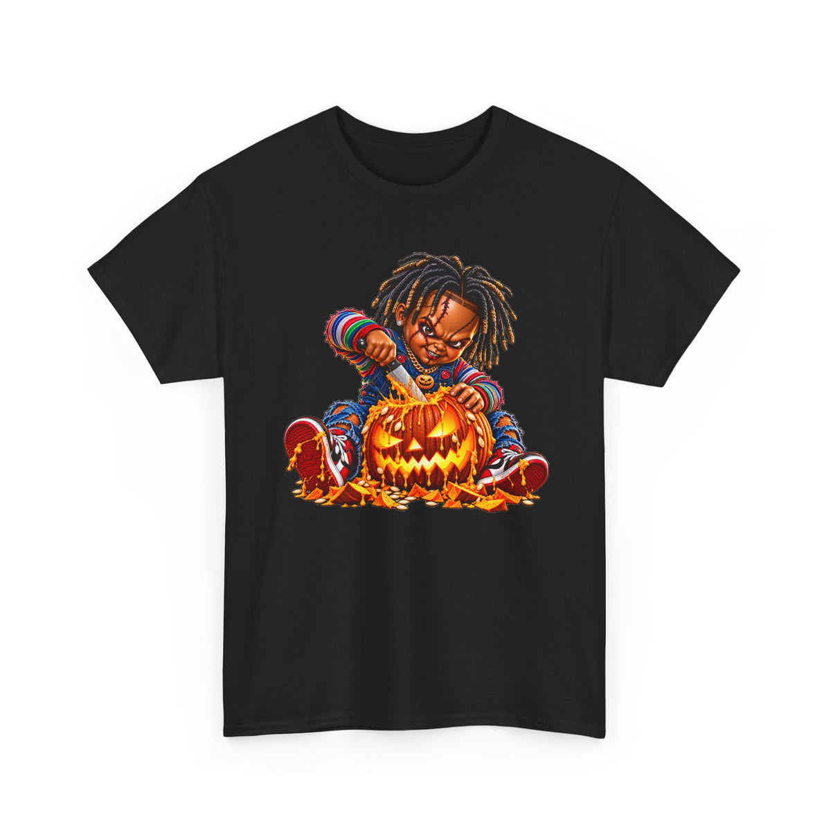 Halloween Pumpkin Carving Dreadlocks Skeleton T-Shirt