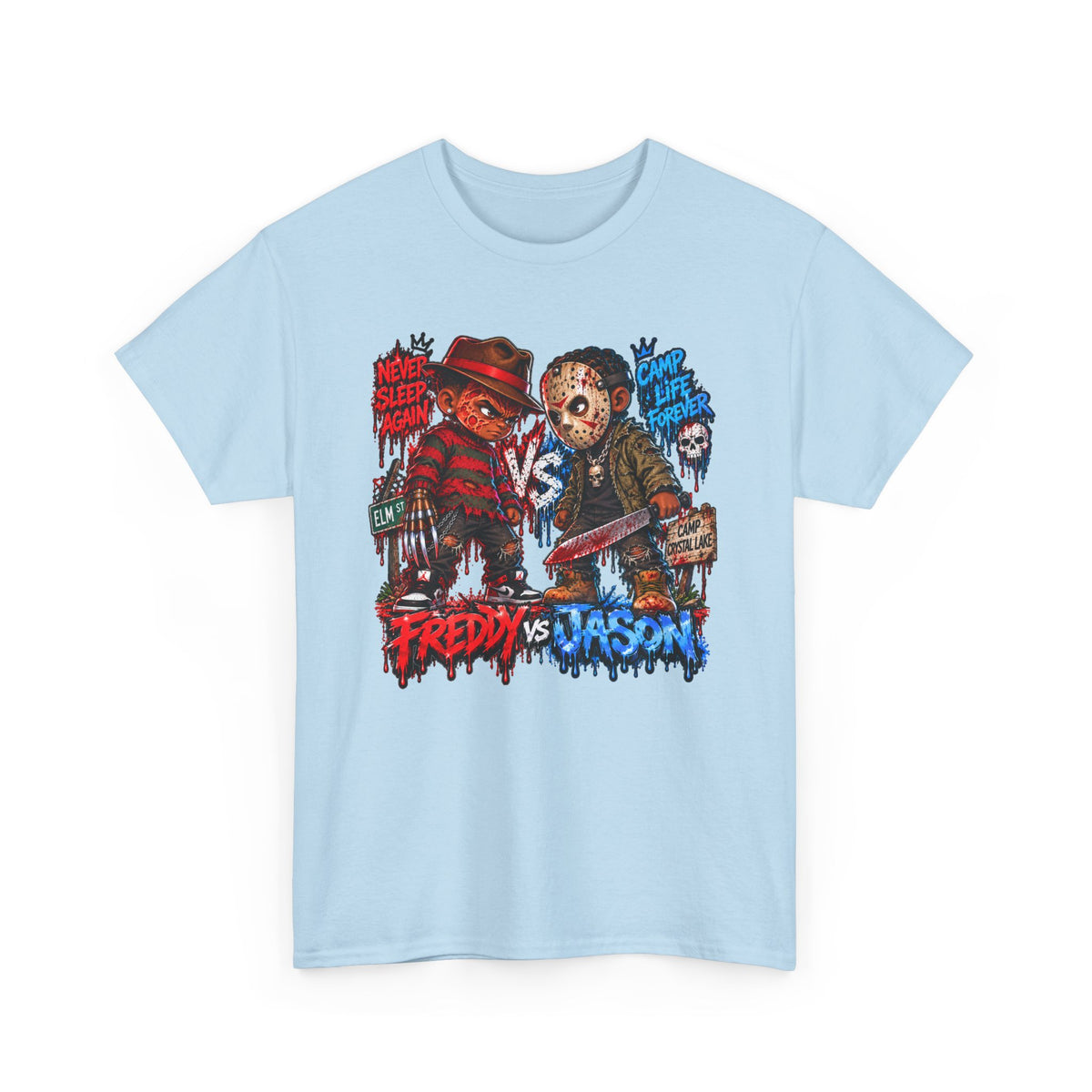 Horror Icons Tee — 'Freddy vs Jason' Cartoon Horror Graphic T-Shirt
