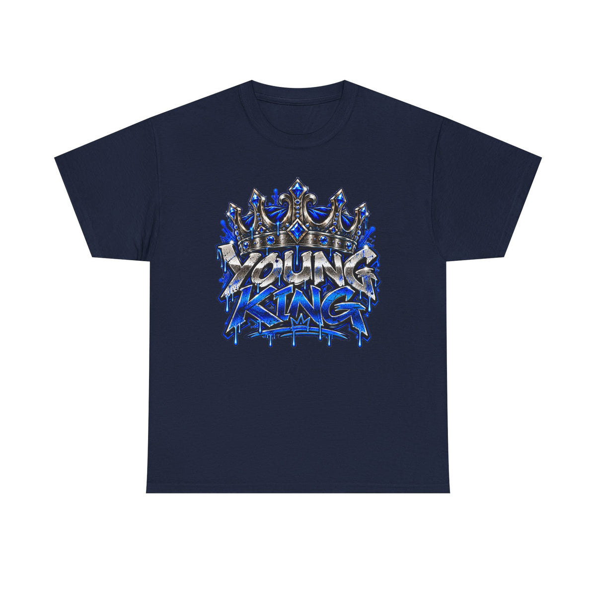 Young King Graphic Tee — Blue Crown Streetwear T‑Shirt