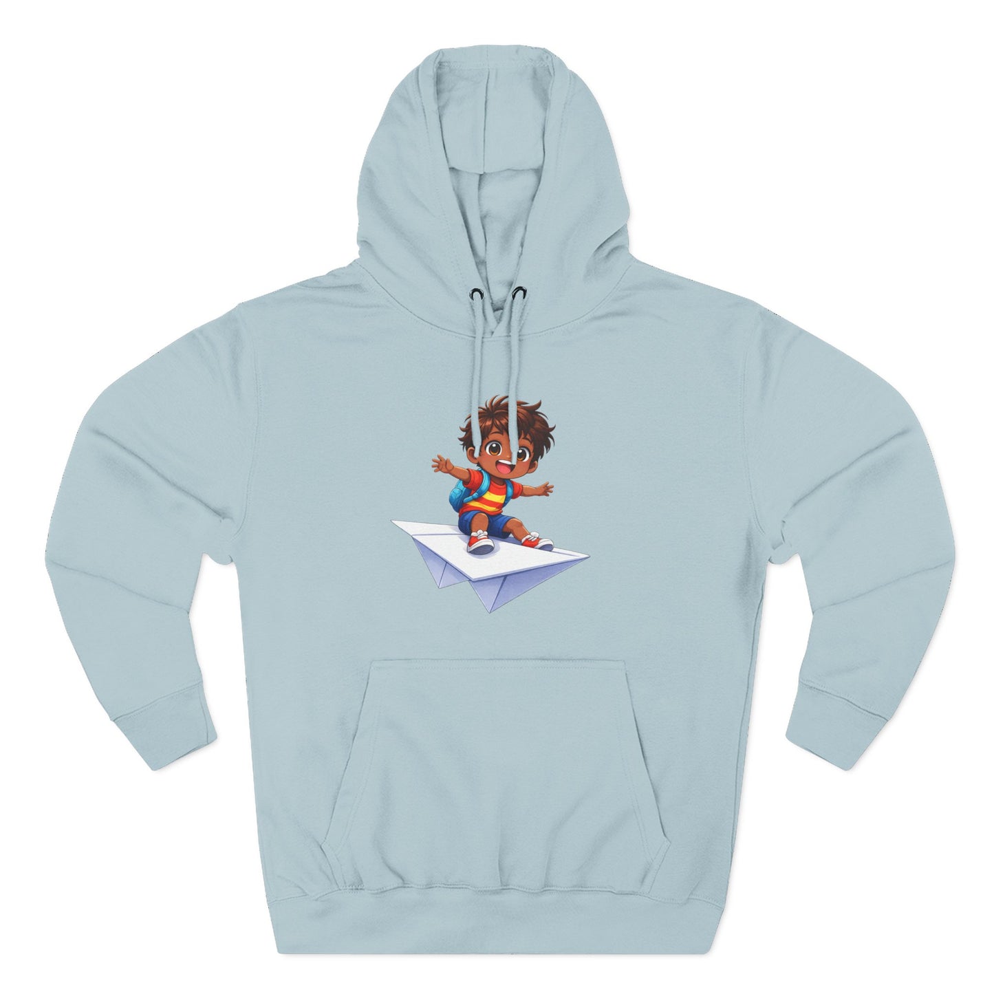 Kid Surfing Paper Plane Hoodie - Cute Cartoon Boy Graphic Pullover
