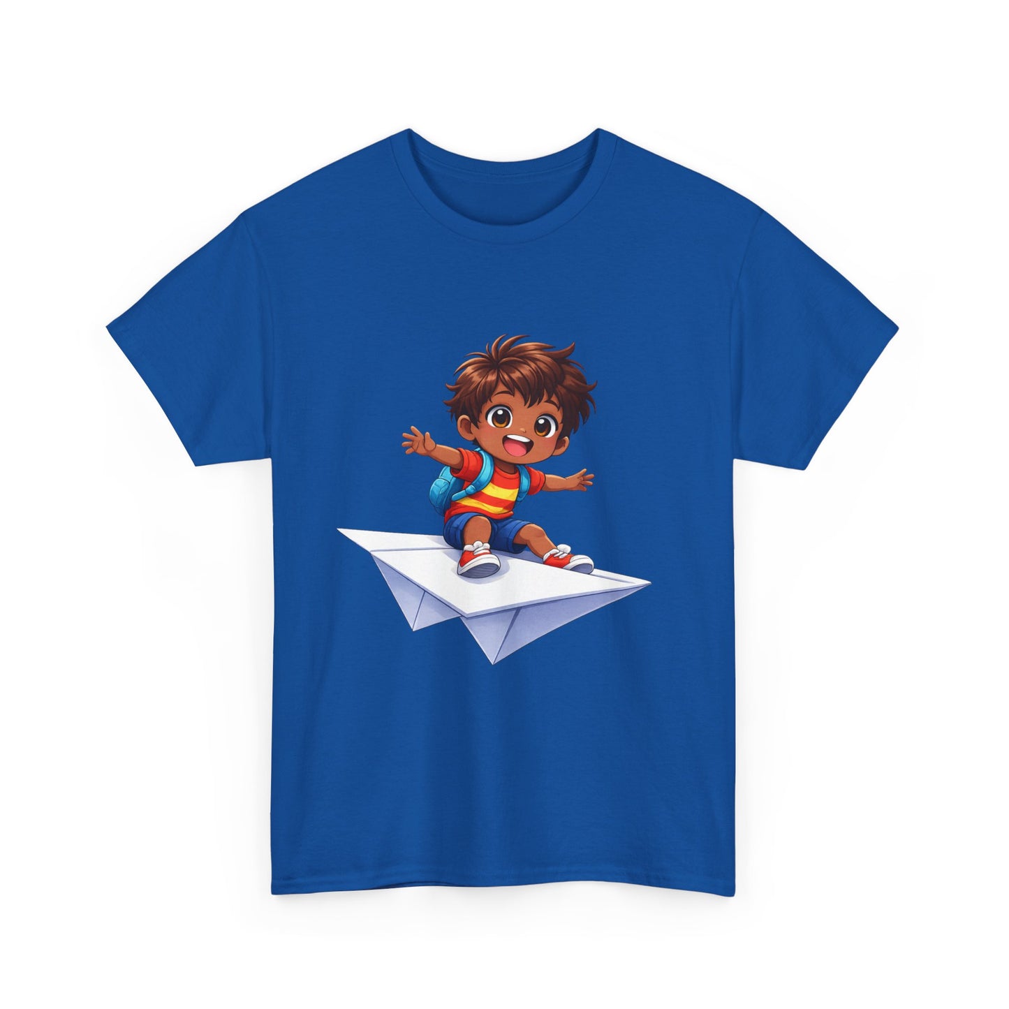 Kids Tee — Boy Riding Paper Airplane Cute Adventure Graphic Shirt