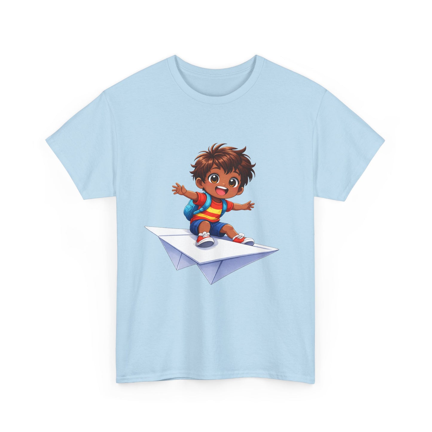 Kids Tee — Boy Riding Paper Airplane Cute Adventure Graphic Shirt