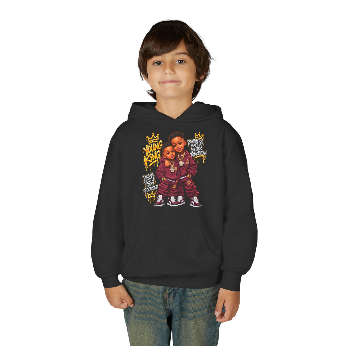 Kids' Hoodie - 'Young King & Queen' Matching Sibling Graphic Hoodie