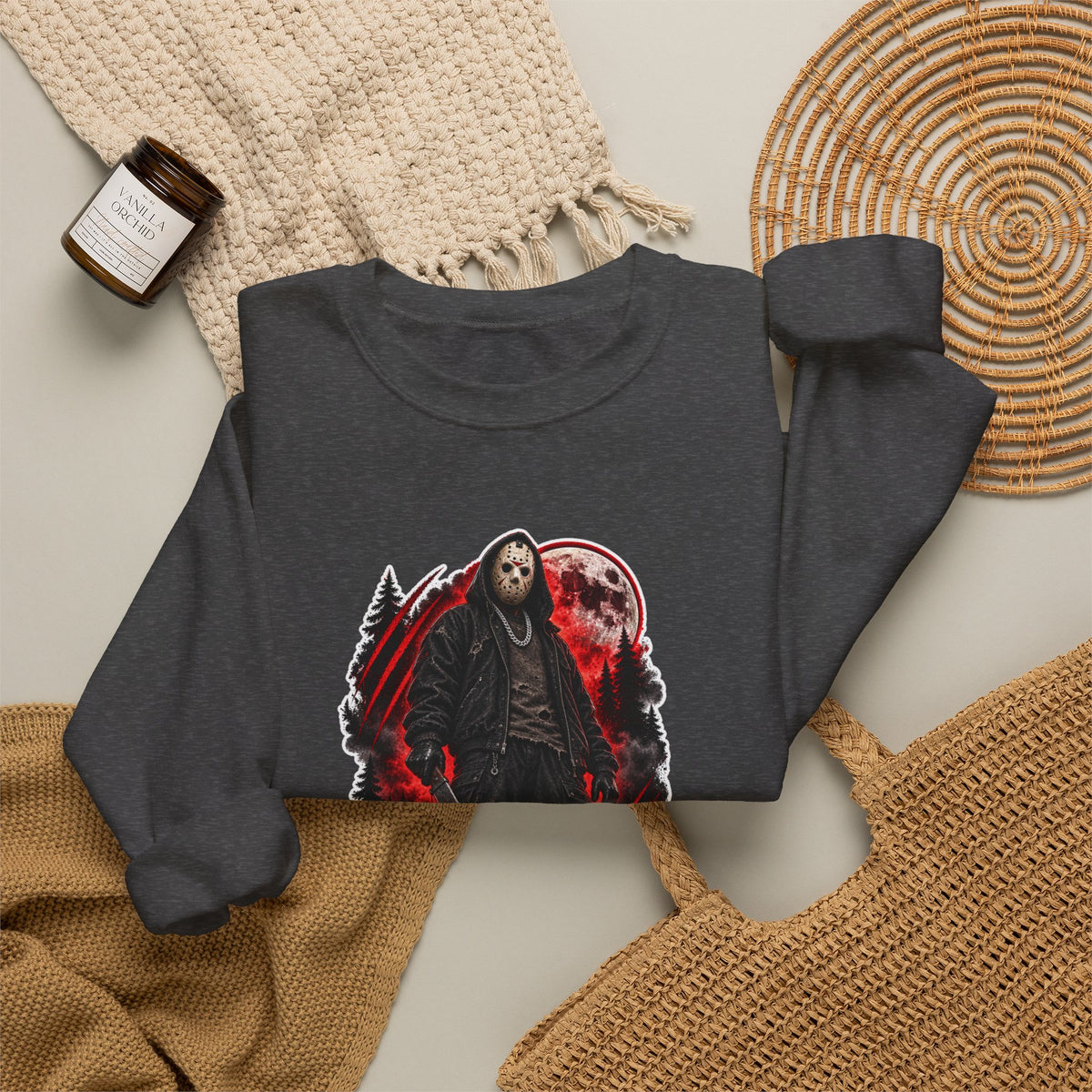 Horror Mask Graphic Sweatshirt — "Mask On Fear Up" Crewneck