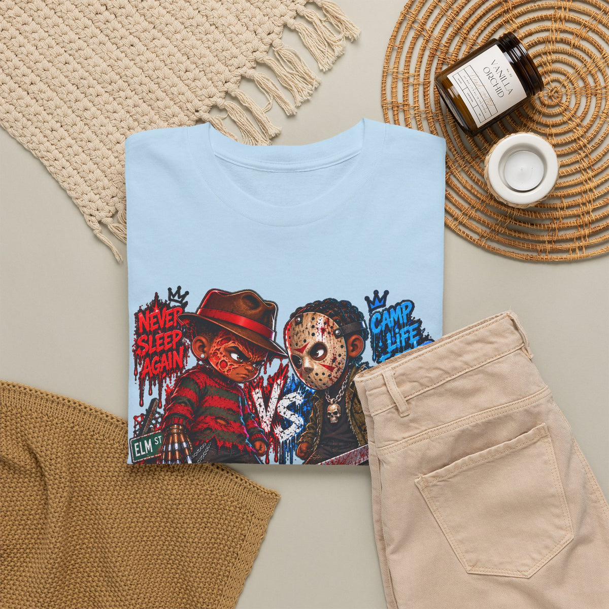 Horror Icons Tee — 'Freddy vs Jason' Cartoon Horror Graphic T-Shirt