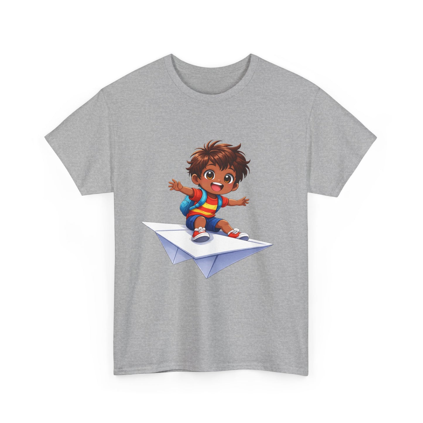 Kids Tee — Boy Riding Paper Airplane Cute Adventure Graphic Shirt