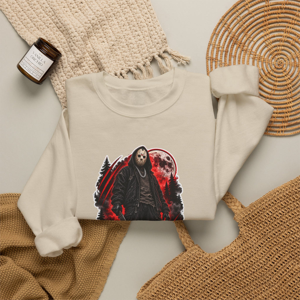 Horror Mask Graphic Sweatshirt — "Mask On Fear Up" Crewneck