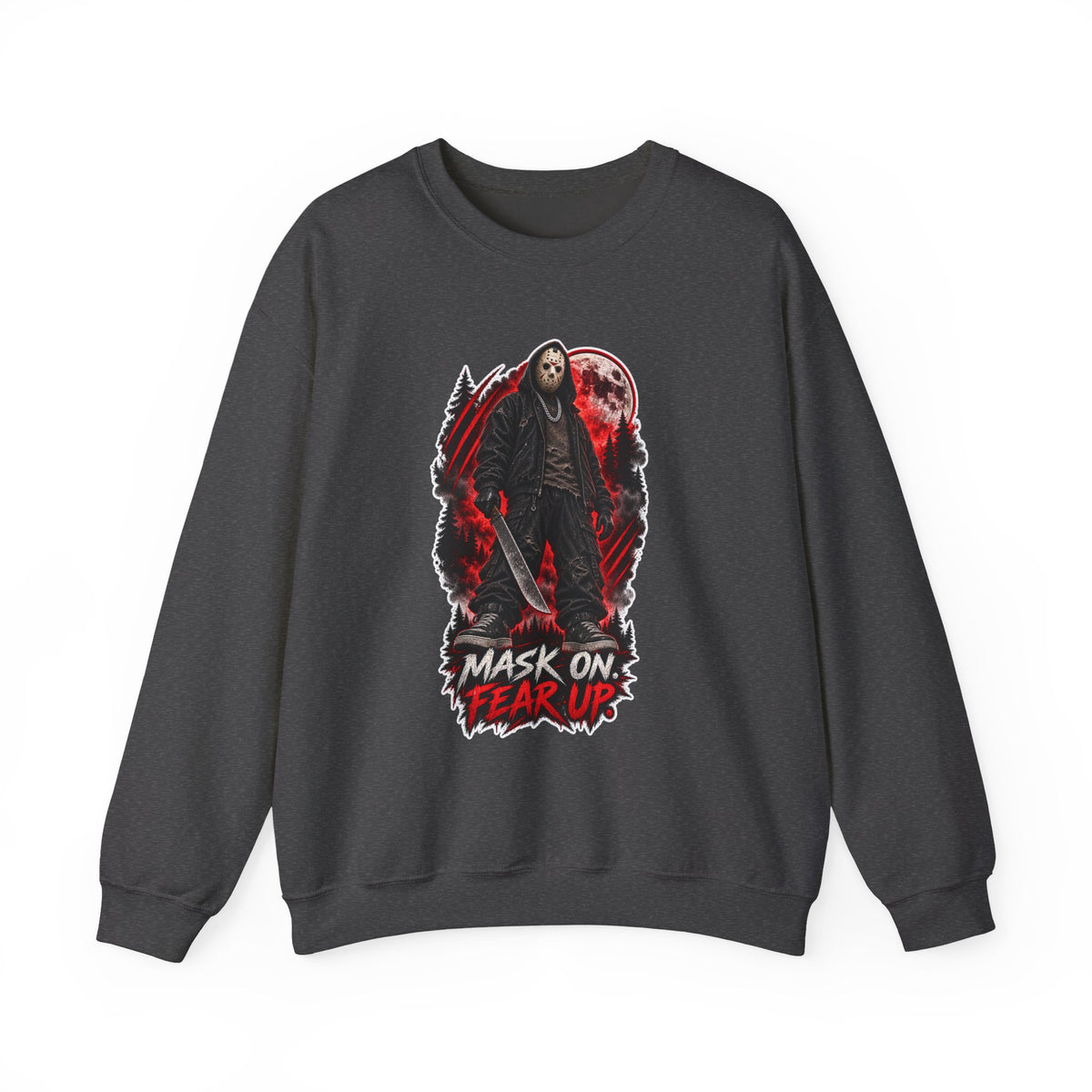 Horror Mask Graphic Sweatshirt — "Mask On Fear Up" Crewneck