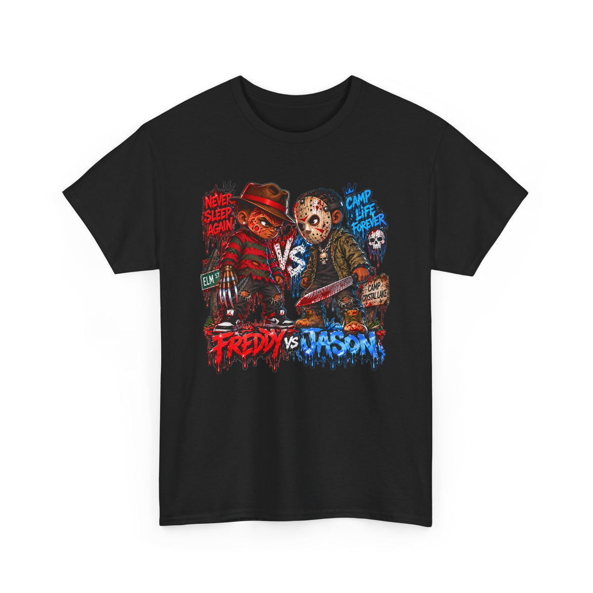 Horror Icons Tee — 'Freddy vs Jason' Cartoon Horror Graphic T-Shirt