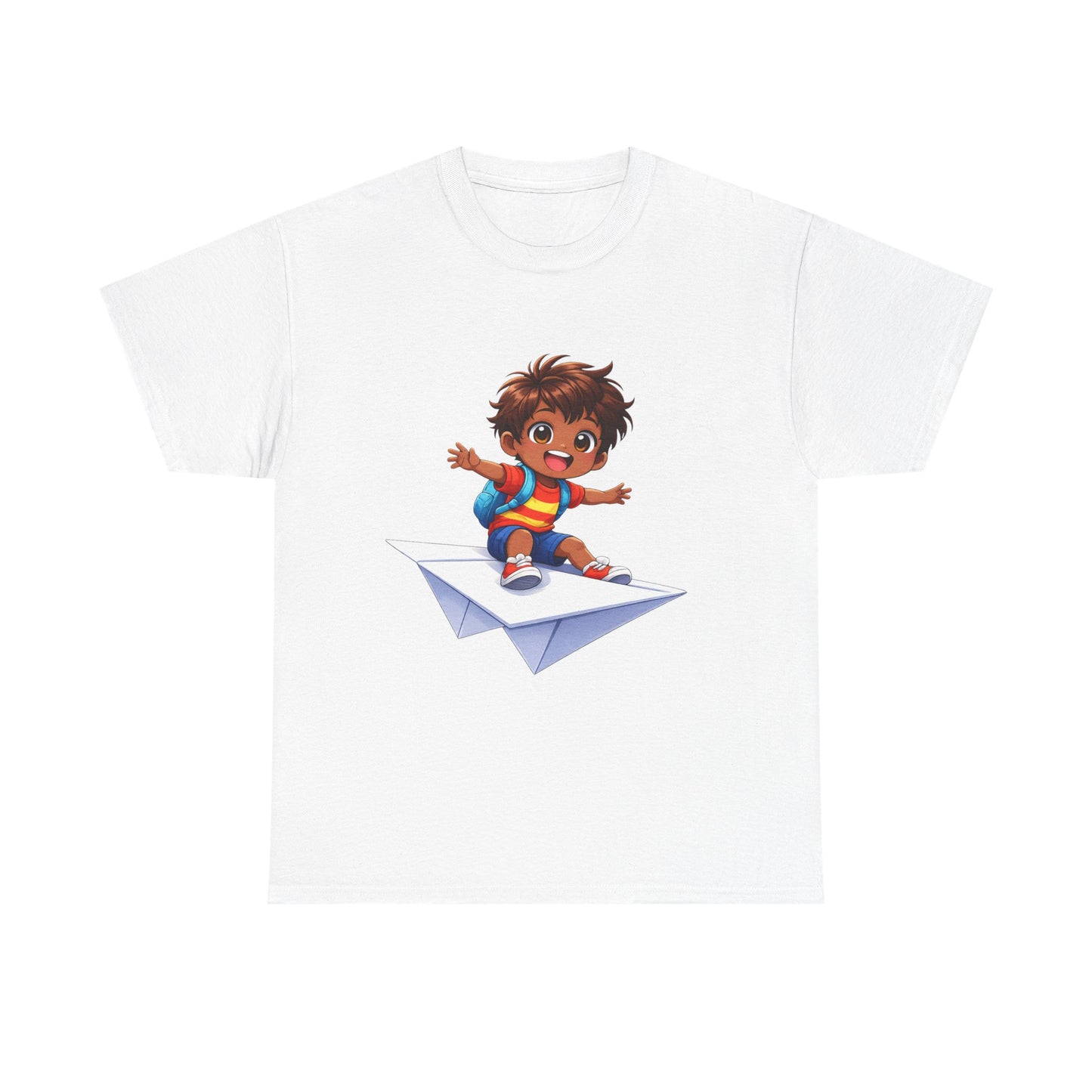 Kids Tee — Boy Riding Paper Airplane Cute Adventure Graphic Shirt