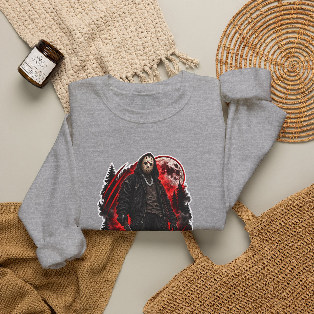 Horror Mask Graphic Sweatshirt — "Mask On Fear Up" Crewneck