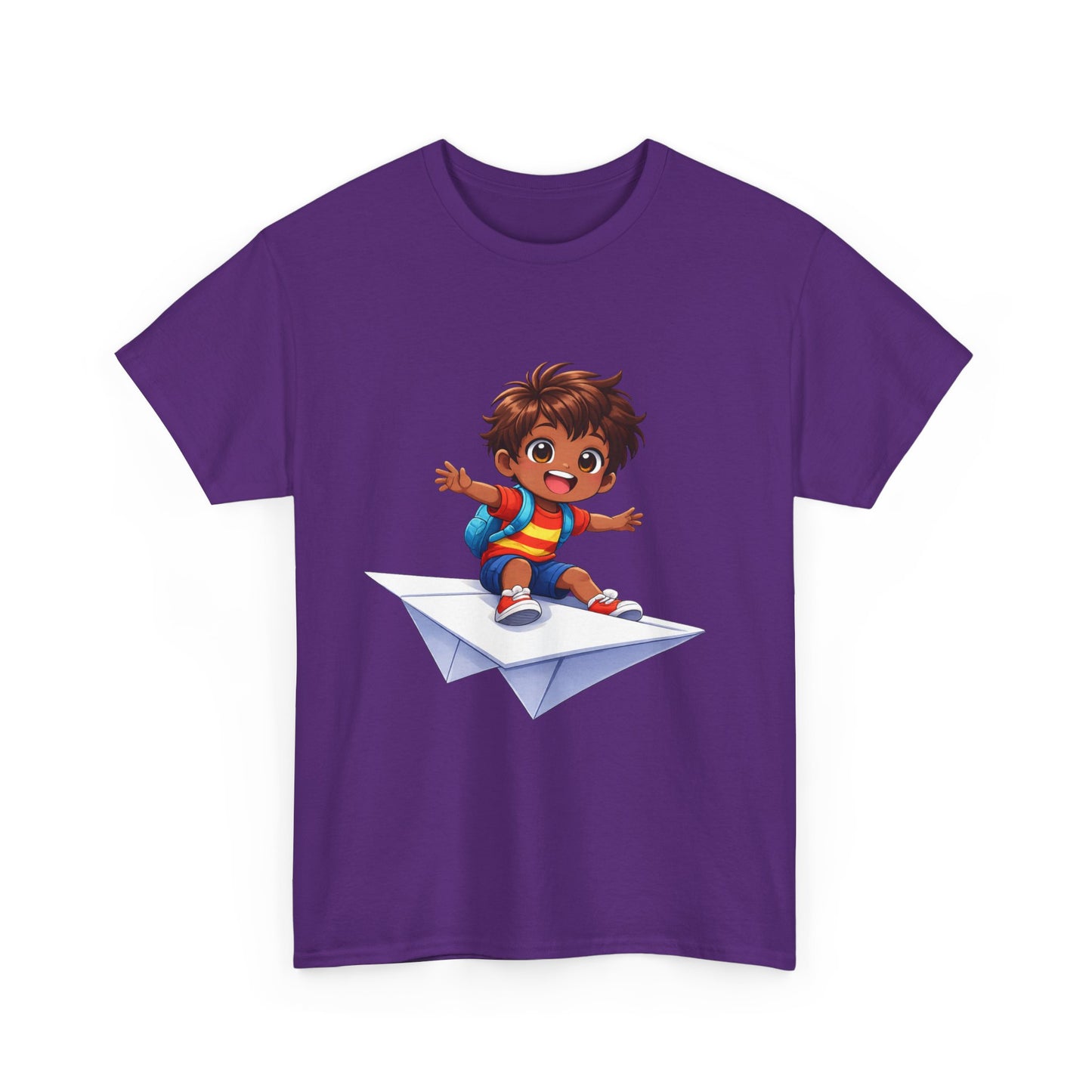 Kids Tee — Boy Riding Paper Airplane Cute Adventure Graphic Shirt