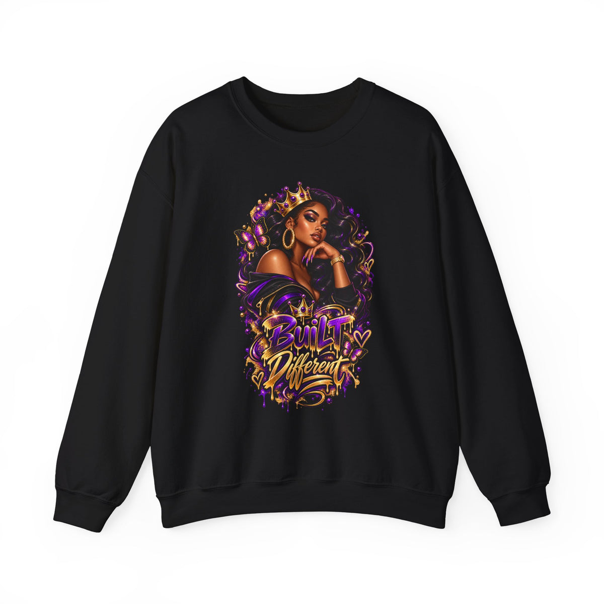 Built Different Crewneck Sweatshirt — Empowered Black Queen Graphic