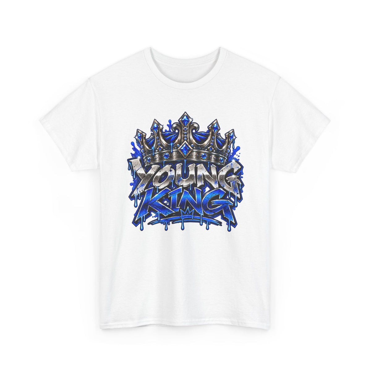 Young King Graphic Tee — Blue Crown Streetwear T‑Shirt