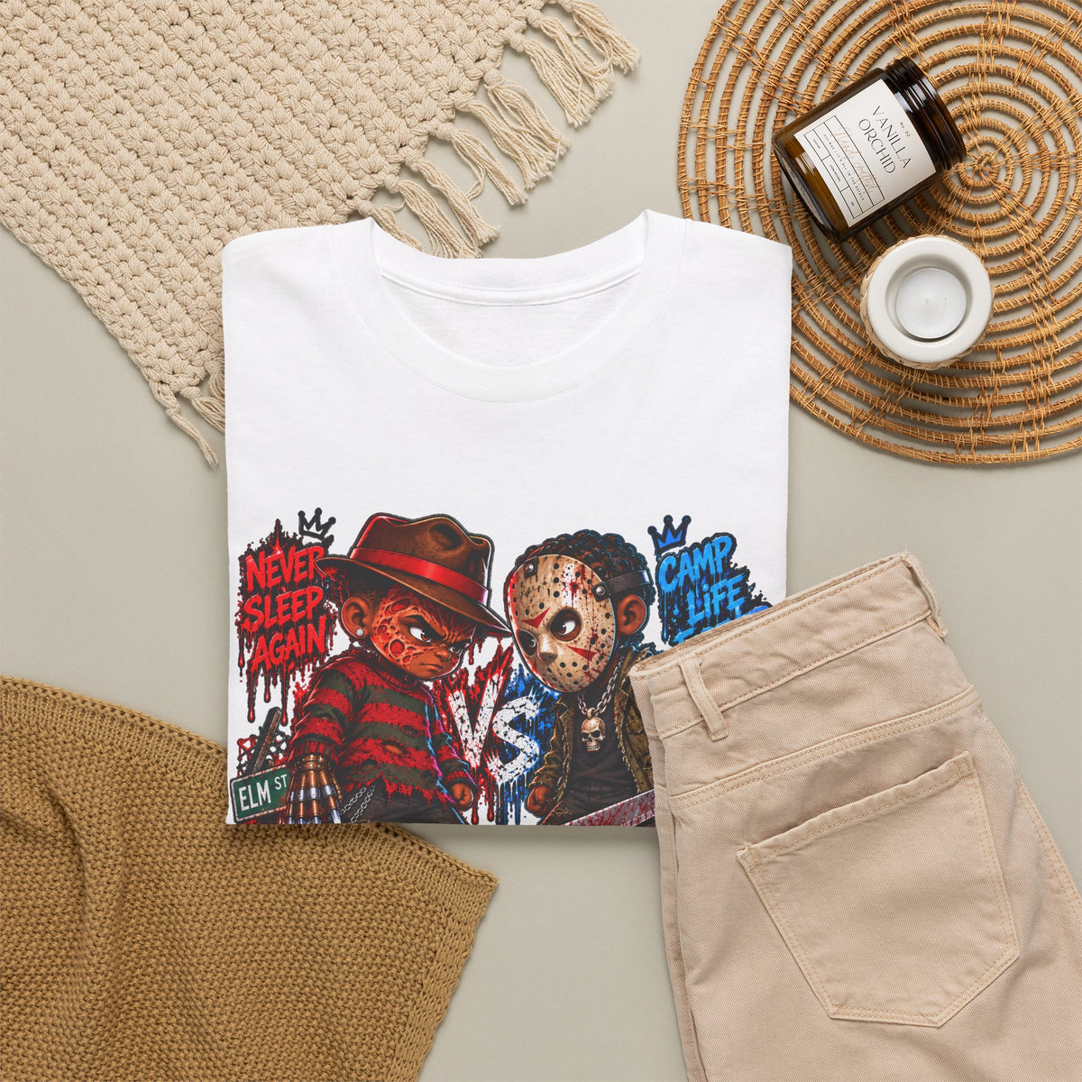 Horror Icons Tee — 'Freddy vs Jason' Cartoon Horror Graphic T-Shirt
