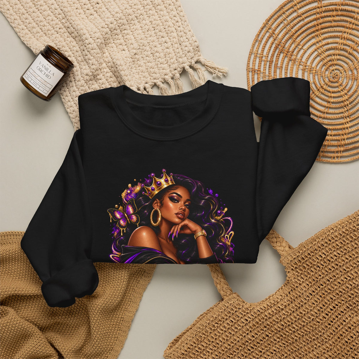 Built Different Crewneck Sweatshirt — Empowered Black Queen Graphic