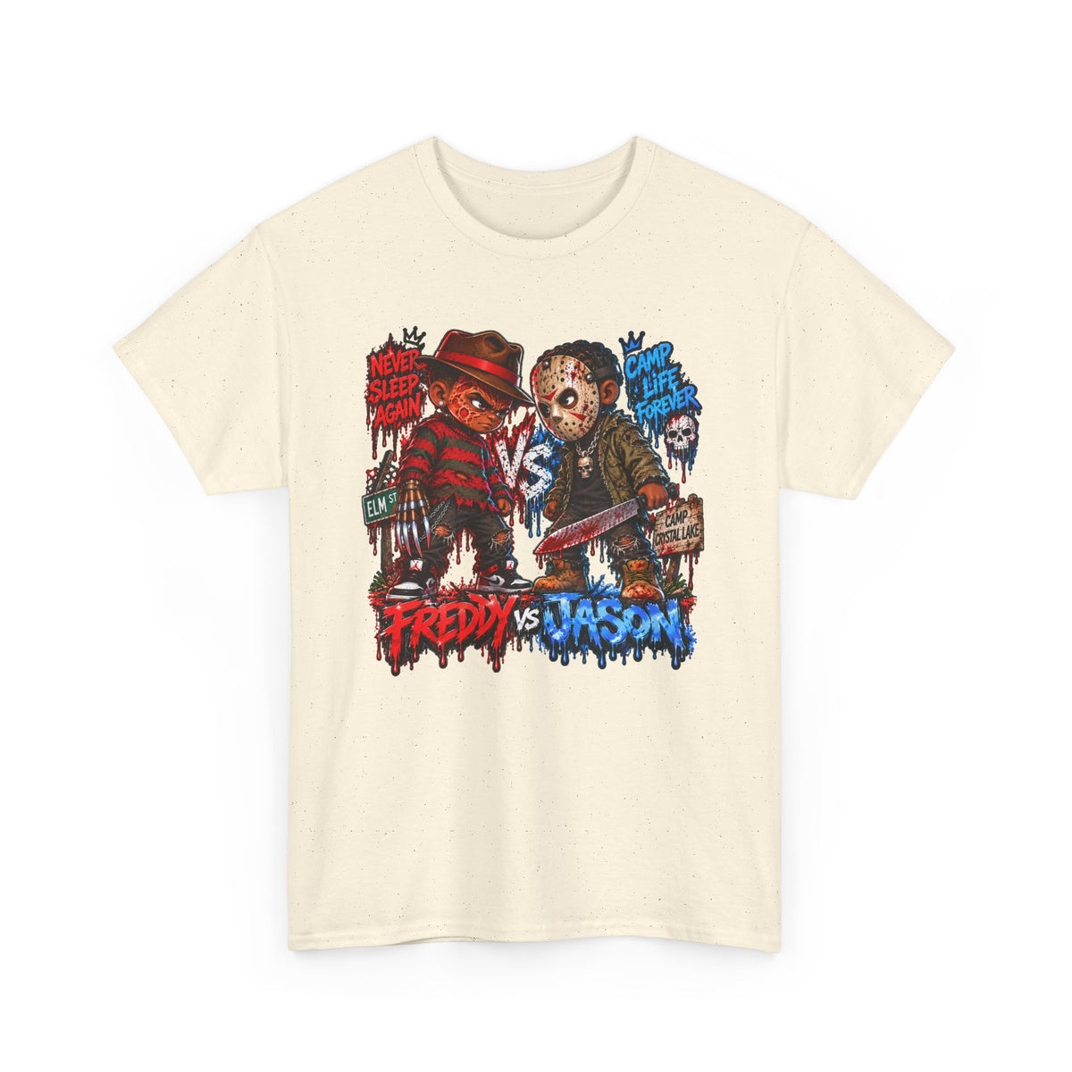 Horror Icons Tee — 'Freddy vs Jason' Cartoon Horror Graphic T-Shirt