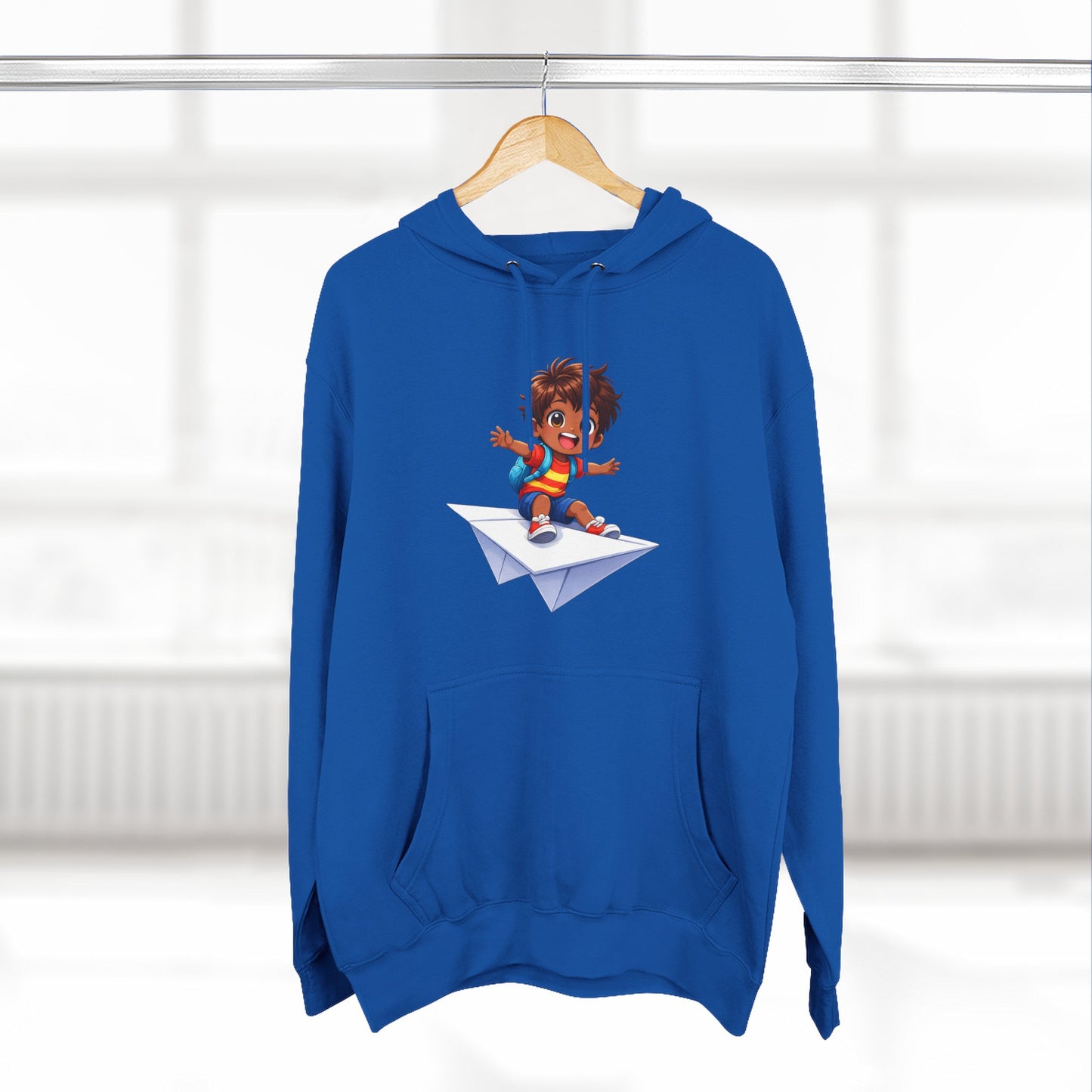 Kid Surfing Paper Plane Hoodie - Cute Cartoon Boy Graphic Pullover