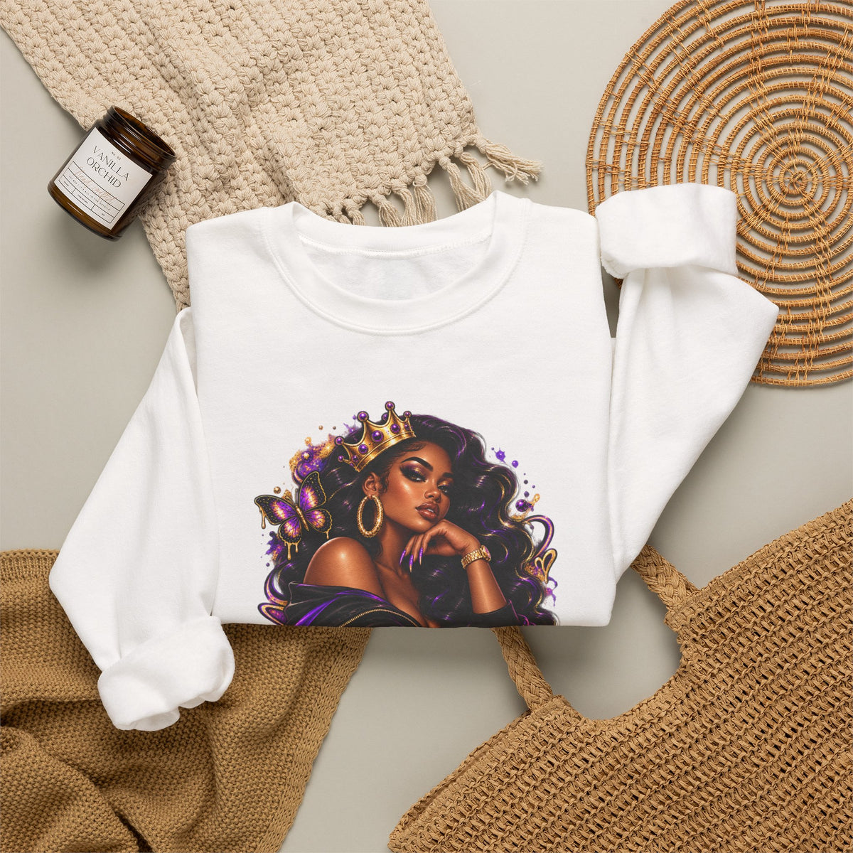 Built Different Crewneck Sweatshirt — Empowered Black Queen Graphic