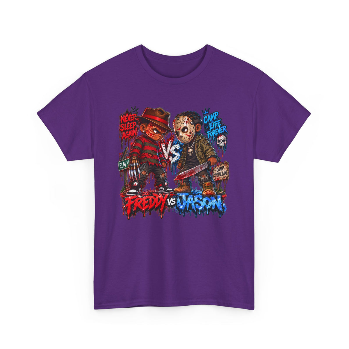 Horror Icons Tee — 'Freddy vs Jason' Cartoon Horror Graphic T-Shirt