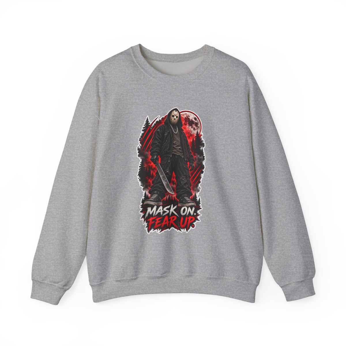 Horror Mask Graphic Sweatshirt — "Mask On Fear Up" Crewneck