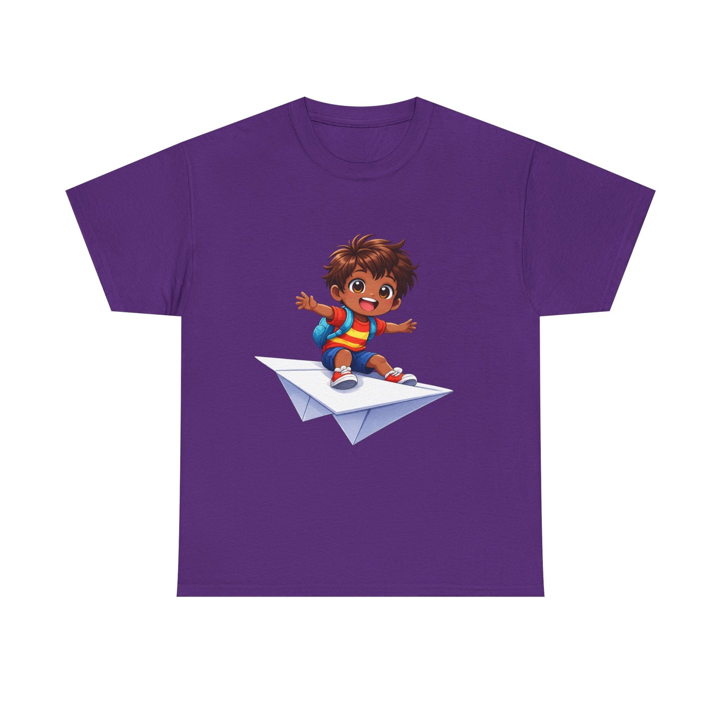 Kids Tee — Boy Riding Paper Airplane Cute Adventure Graphic Shirt