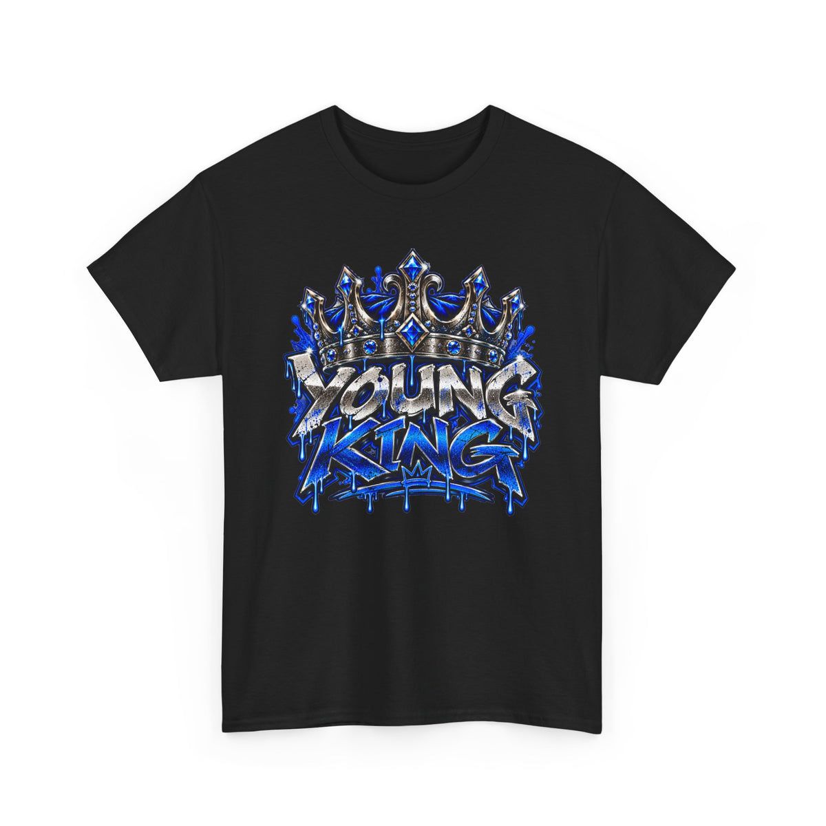 Young King Graphic Tee — Blue Crown Streetwear T‑Shirt