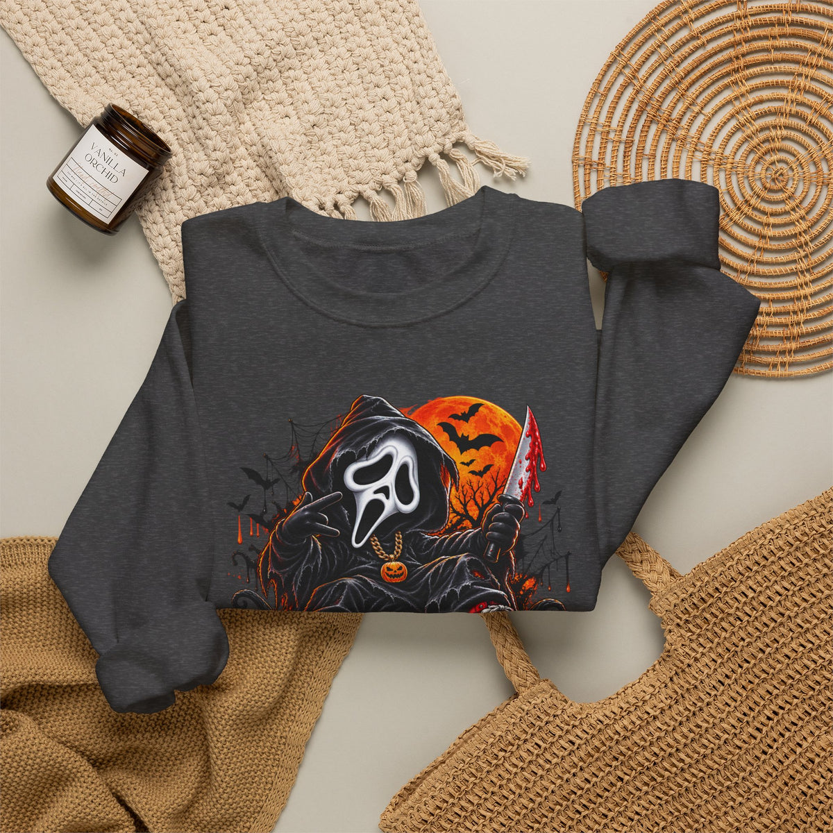 Halloween Ghost Face Pumpkin Crewneck Sweatshirt