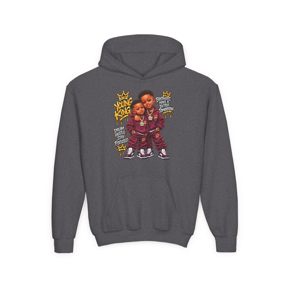 Kids' Hoodie - 'Young King & Queen' Matching Sibling Graphic Hoodie