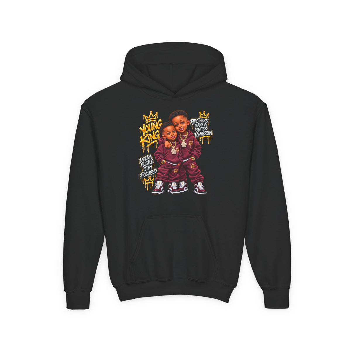 Kids' Hoodie - 'Young King & Queen' Matching Sibling Graphic Hoodie