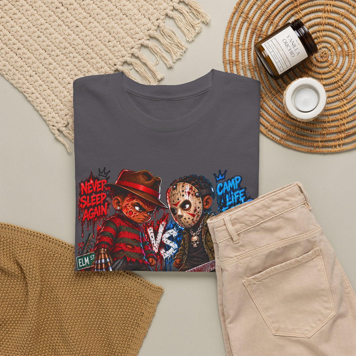 Horror Icons Tee — 'Freddy vs Jason' Cartoon Horror Graphic T-Shirt